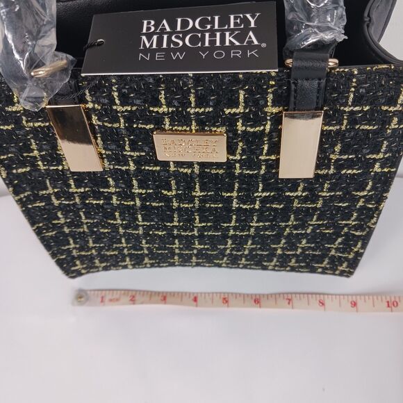 Badgley Mischka The Tara Tweed Satchel Square Handbag New - Picture 12 of 13